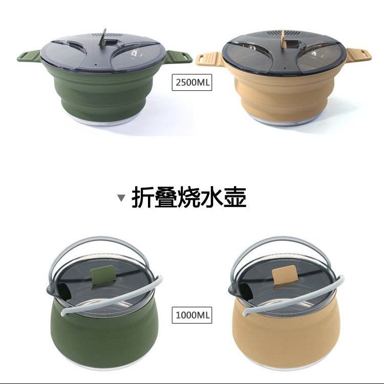 Складная силиконовая посуда для кемпинга на открытом воздухе, портативный набор для приготовления пищи на открытом воздухе из нержавеющей стали