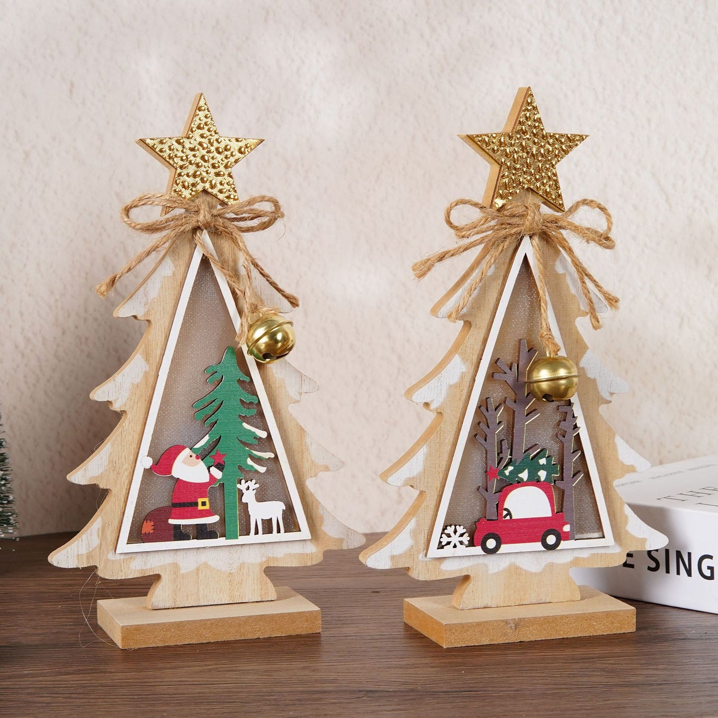 Рождественские украшения, деревянная елка, настольные украшения