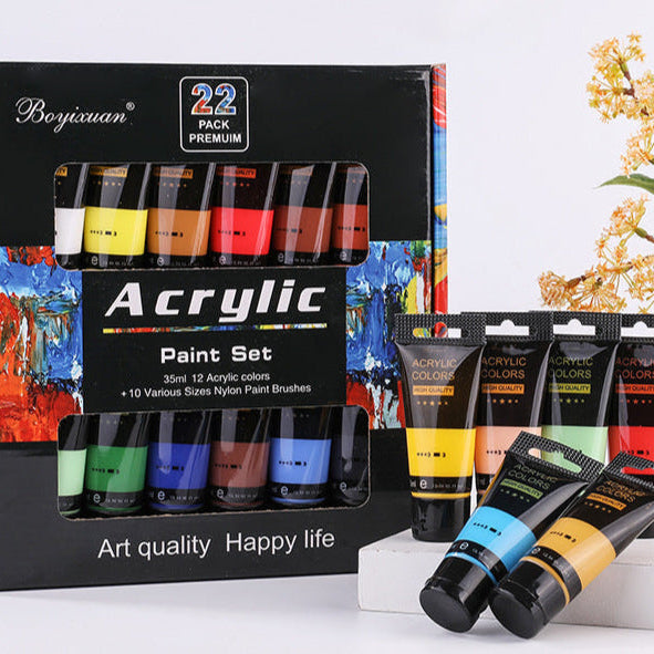 Акриловые краски набор 12/24 цветов +10 кисточек