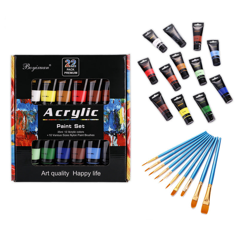 Акриловые краски набор 12/24 цветов +10 кисточек