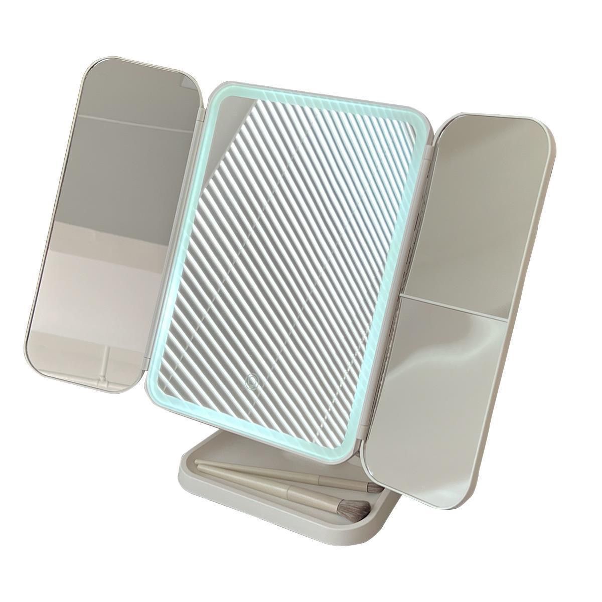 Светодиодное зеркало для макияжа с подсветкой, трехсторонним складыванием и увеличением