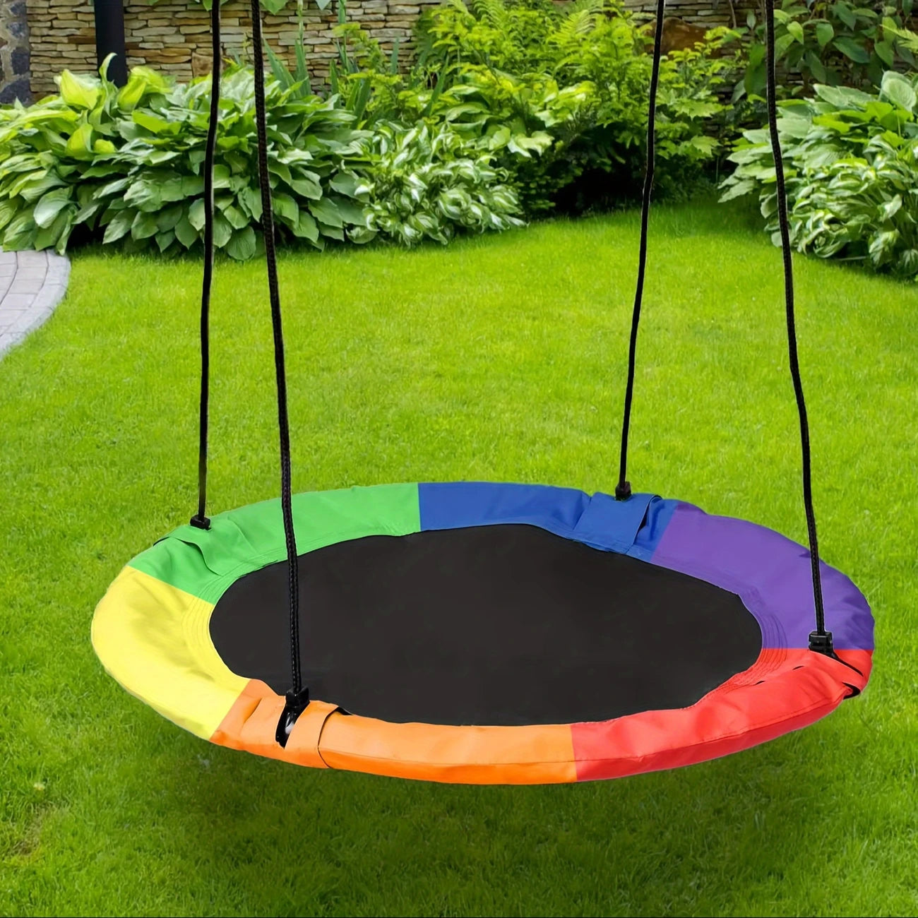 Яркий радужный гамак  - Круглое качели из 900D оксфордской ткани с черной прокладкой