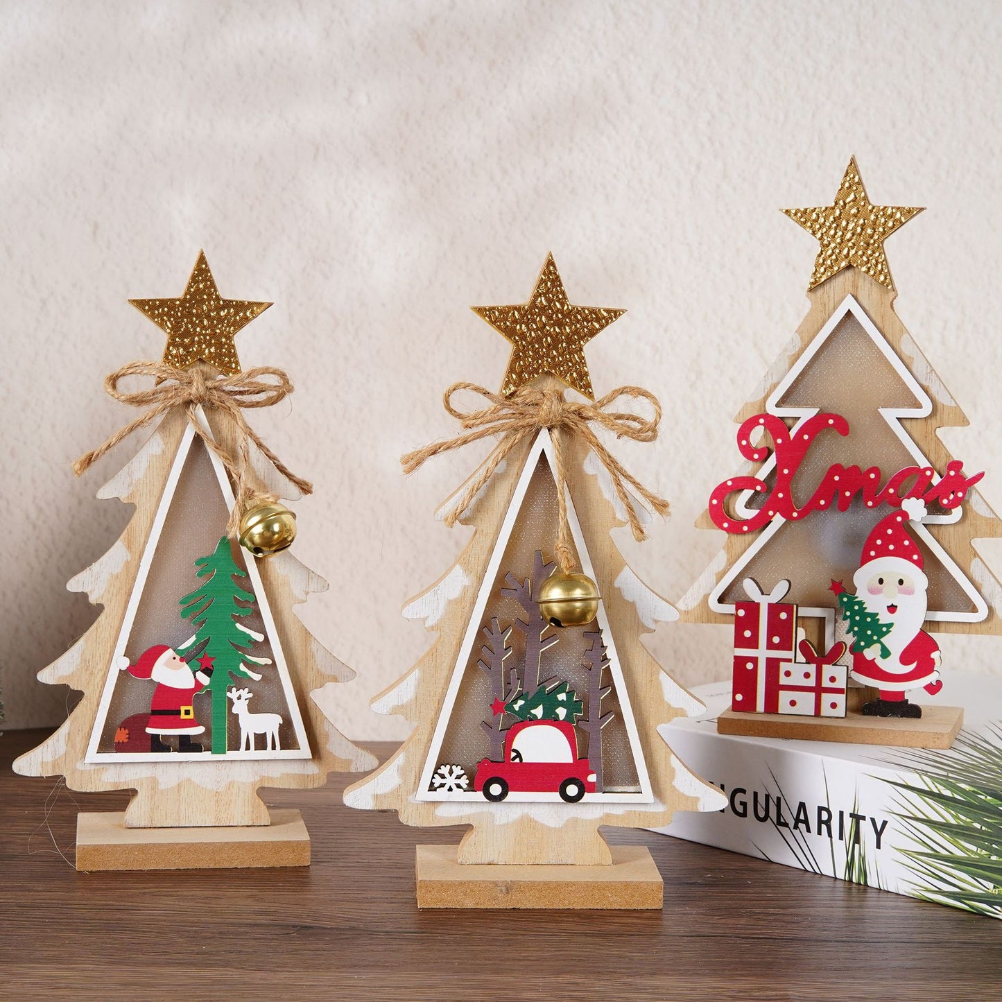 Рождественские украшения, деревянная елка, настольные украшения