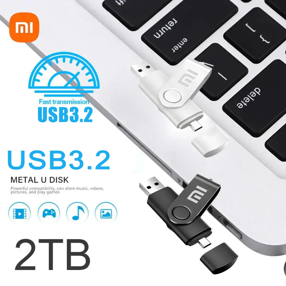 Xiaomi 2TB 1TB USB 3.2 Флэш-диски Новый высокоскоростный перевод Metal Pendrive Type-C USB-интерфейс Pendrive Flash Disk Водонепроницаемый