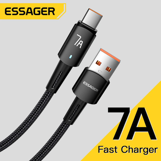 Essager 7A USB Type C Cable For Huawei Honor 100W/66W Fast Charging Charger USB C Data Cord Cable For Xiaomi PocoOneplus Samsung